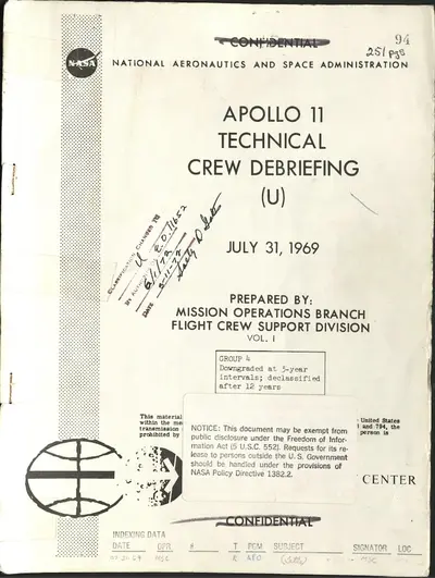 Source document: NASA-UAP-D4, Apollo 11 Technical Crew Debriefing, 1969