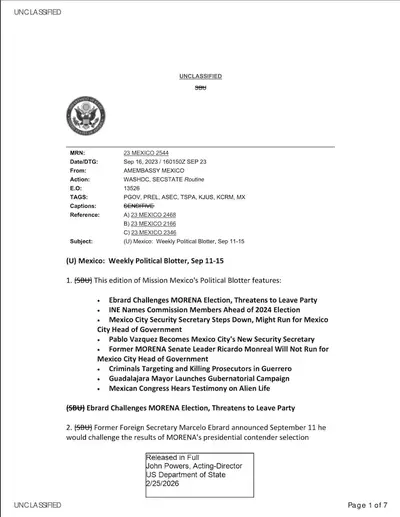 Source document: State Department UAP Cable 5, Mexico, September 16, 2003
