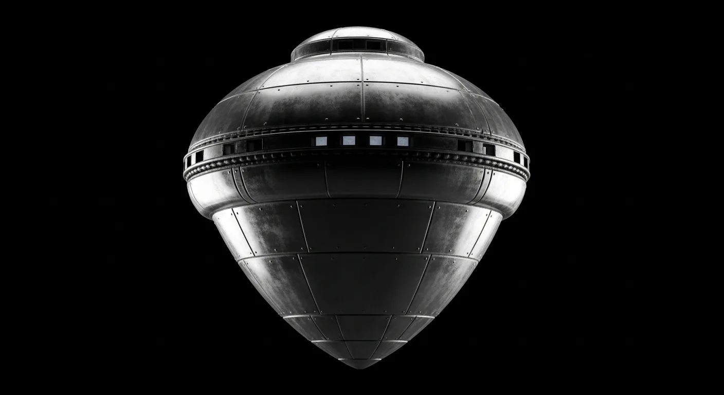 Artistic depiction of Stephenville UFO Sightings — vintage riveted acorn-shaped craft