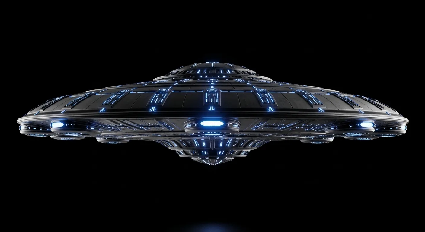 Artistic depiction of Colares UFO Attacks — wide hammerhead-style saucer with engine ports
