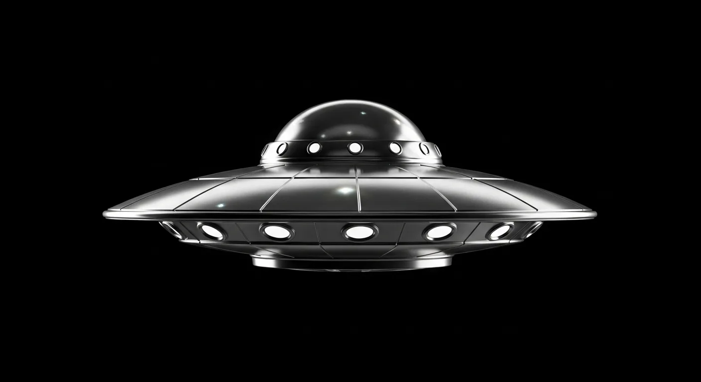 Artistic depiction of Colares Brazil Operation Prato — classic chrome flying saucer