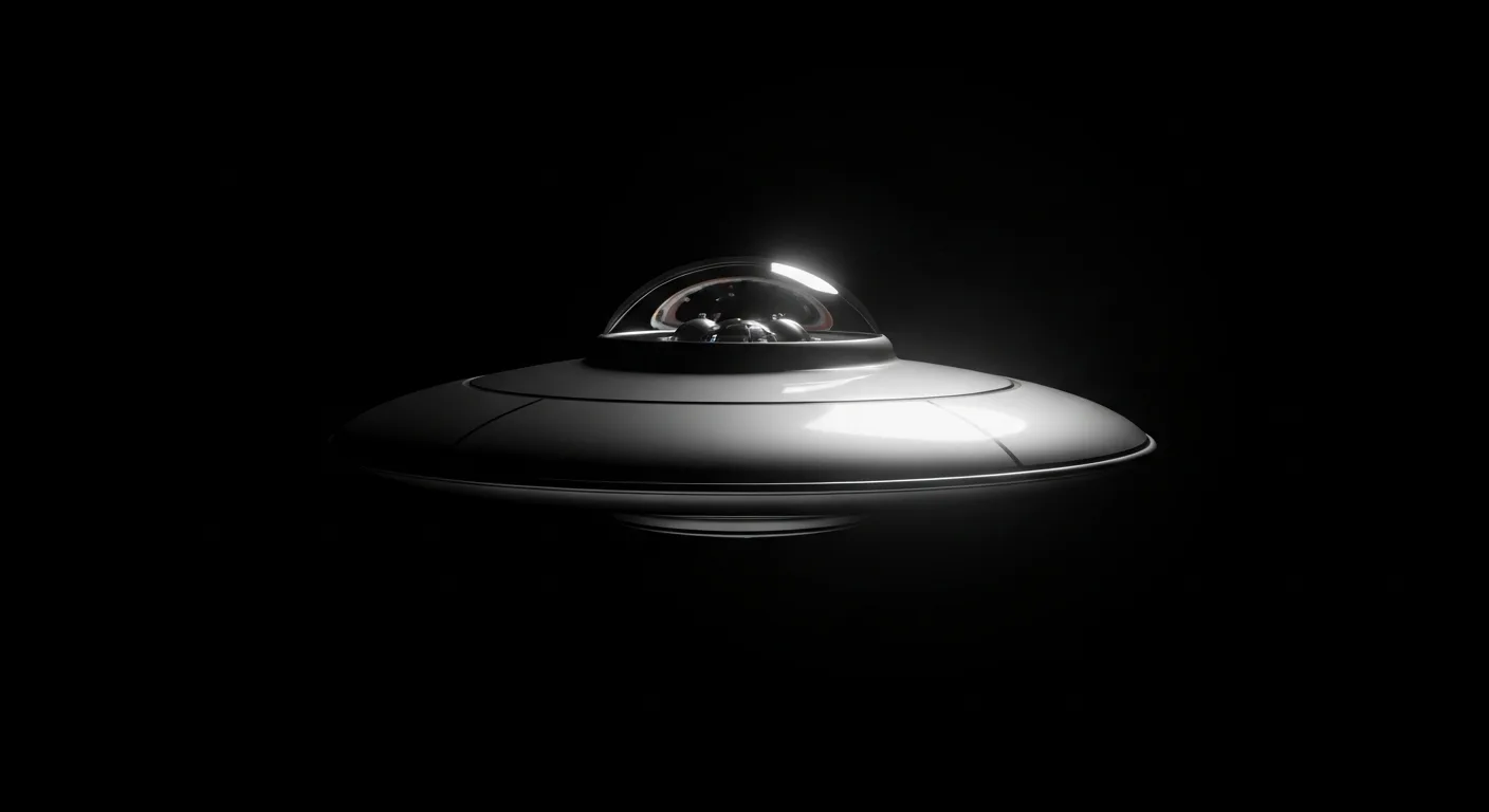 Artistic depiction of Colares UFO Flap — dark saucer with transparent dome cockpit