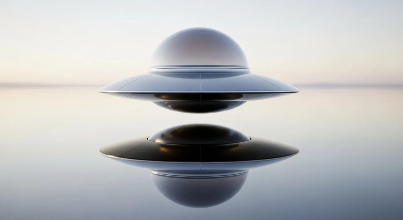 Glowing disc hovering above a dark coastal highway